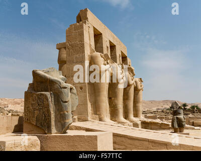 the Ramesseum, Mortuary Temple of Ramesses II on West Bank of the Nile at Luxor, Egypt Stock Photo