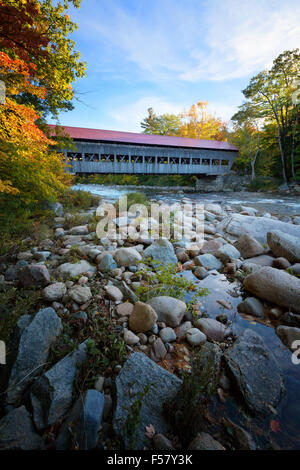 Covered bridge USA; Albany covered bridge over the Swift River,  the Kancamagus Highway, New Hampshire, New England USA Stock Photo