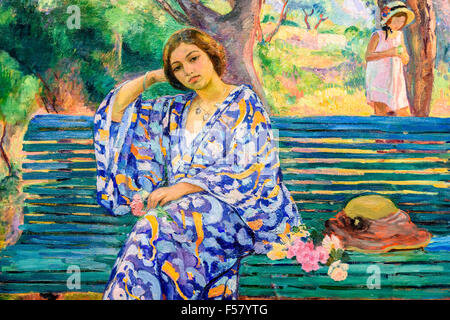 'On The Green Bench' by Henri Lebasque Stock Photo