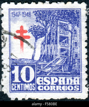 SPAIN - CIRCA 1946: Postage stamp printed in Spain, Tuberculosis Fund Issues, show Tuberculosis Sanatorium, circa 1946 Stock Photo