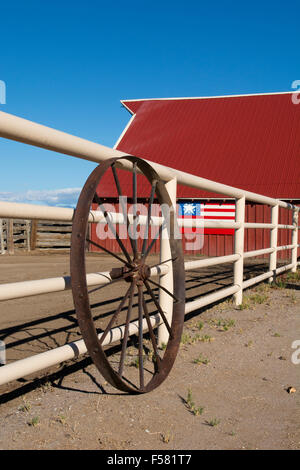 Colorado, Southern Colorado, San Luis Valley, Mosca. 100 year old barn (built in 1912) on cattle ranch. Stock Photo