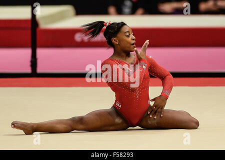 Glasgow, UK. 29th Oct, 2015. SIMONE BILES from the United States competes on floor on her way to her third straight All-Around gold medal during the 2015 World Gymnastics Championships held in Glasgow, United Kingdom. Credit:  Amy Sanderson/ZUMA Wire/Alamy Live News Stock Photo