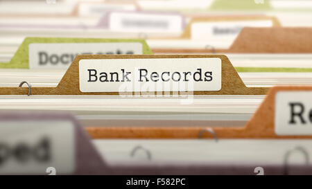 File Folder Labeled as Bank Records in Multicolor Archive. Closeup View. Blurred Image. Stock Photo