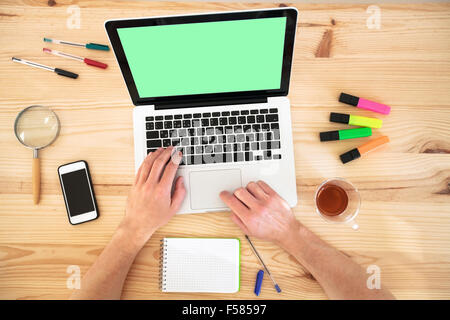 laptop with empty screen, work online Stock Photo