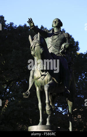 Equestrian statue of US President George Washington by Henry Kirke Brown in Union Square, Manhattan, New York City, USA Stock Photo