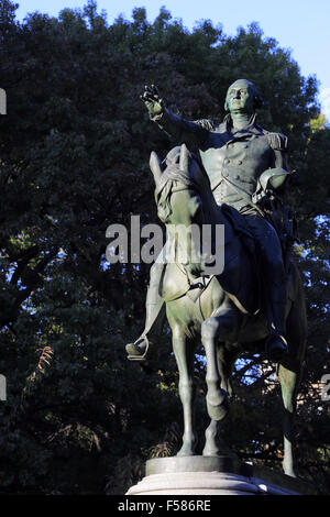 Equestrian statue of US President George Washington by Henry Kirke Brown in Union Square, Manhattan, New York City, USA Stock Photo