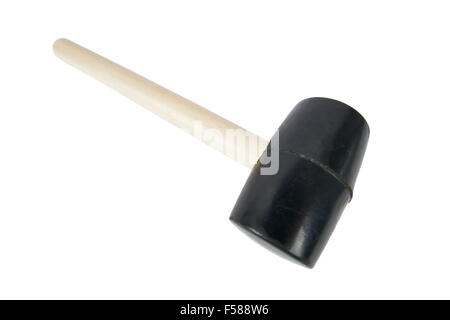 Closeup of wooden rubber mallet, isolated on white Stock Photo