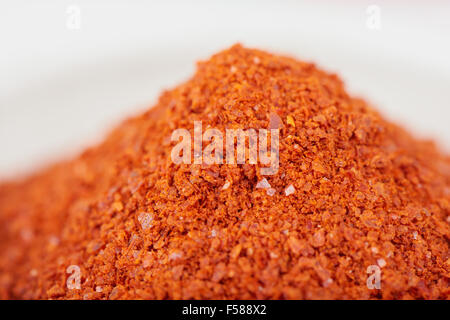 macro image of Korean red chili pepper powder Stock Photo