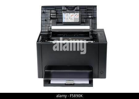 black laser printer with opened front cover, isolated on white Stock Photo