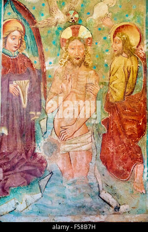 Croatia, Adriatic coast, Istria, Beram, frescoes of the church of St Mary, baptism in Jordan river Stock Photo