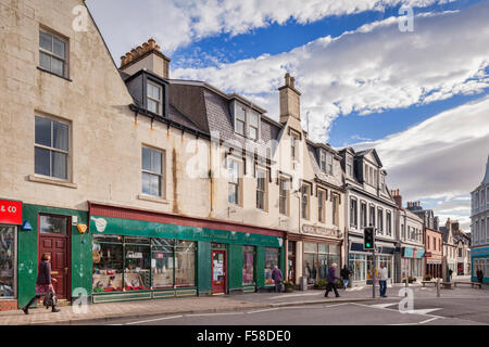 Shops and shoppers along Cromwell Street in Stornoway, Isle of Lewis, Outer Hebrides, Scotland, UK. Stock Photo
