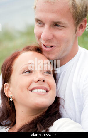 young sweet couple relaxing on romantic picnic Stock Photo