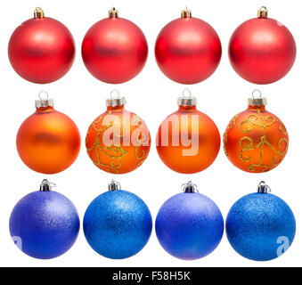 christmas decorations - red, blue, orange xmas balls isolated on white background Stock Photo