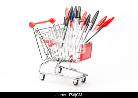 Caddy with school equipment on white background Stock Photo