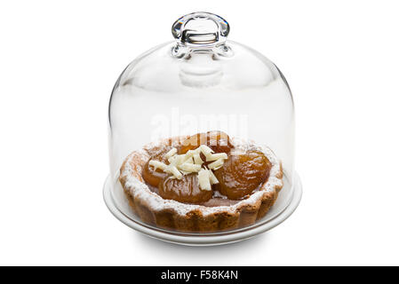 chestnut cake decorated with white chocolate glass cake stand Stock Photo