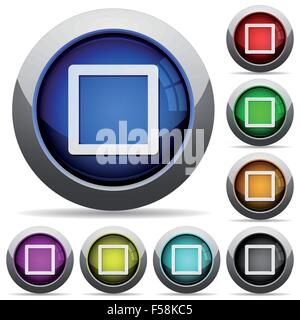 Set of round glossy media stop buttons. Arranged layer structure. Stock Vector