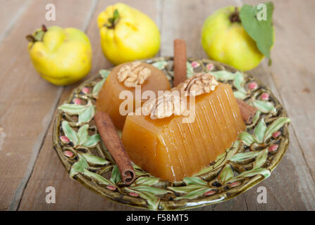 Fresh Quince And Quince Gelatin Dessert Also Known as Kitnikez Stock Photo