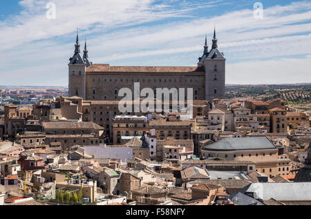 Alcazar of Toledo, Spain and skyline - seen from tower of Iglesia de San Ildefonso Stock Photo