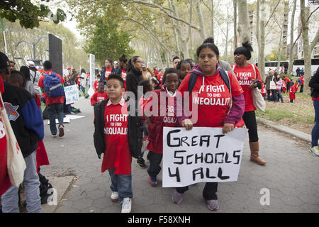 Large NY City demonstration of students, teachers and parents for education equality in all schools in New York City. Stock Photo