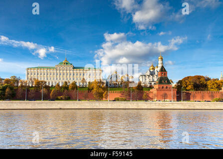 Moscow, Russia - October 12, 2013: The view of Moscow Kremlin from Moskva river during the daytime on 12 October 2013. Stock Photo