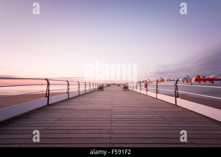 Saltburn Pier in Teesside, England. Captured this with a long exposure at dusk. It was a beautiful evening. Stock Photo