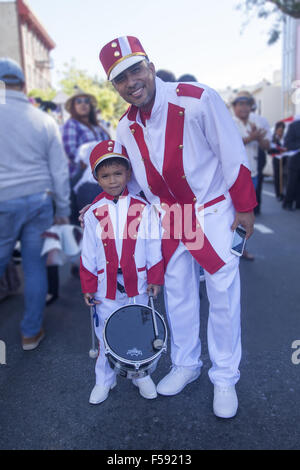 Father & son ready to march in the Panamanian Independence Parade in the Crown Heights neighborhood of Brooklyn NY. Stock Photo