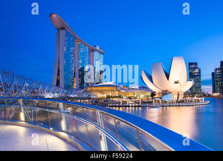 Singapore - July 10:  Marina Bay Sands Hotel, ArtScience Museum, Helix Bridge at July 10, 2013. Stock Photo