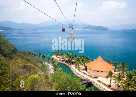 Nha Trang cable car over sea leading to Vinpearl amusement park, Nha Trang, Vietnam. Stock Photo