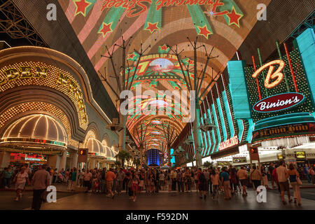 Neon dome of the Fremont Street Experience in old Las Vegas, Casino ...