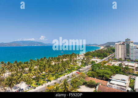 Vietnam, Nha Trang - April 20, 2014: Aerial view over Nha Trang city, popular tourist destination in Vietnam on April 20, 2014. Stock Photo