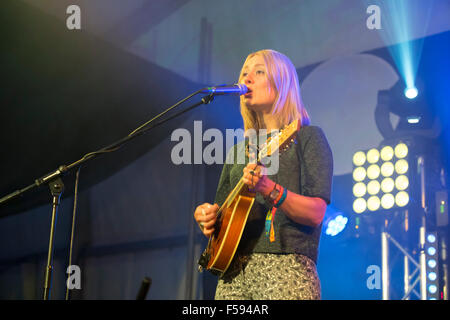 Abbe Martin singing live at Looe Music Festival 2015 Stock Photo