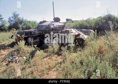 Kosovo, July 2000, Serbian tank destroyed by NATO attacks with depleted uranium grenades Stock Photo