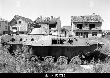 Kosovo, July 2000, Serbian tank destroyed by NATO attacks with depleted uranium grenades Stock Photo