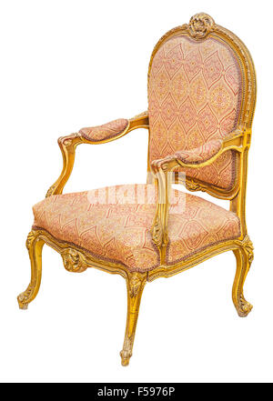 Old antique classic style vintage gilded wooden chair, isolated on white background. File contains a clipping path. Stock Photo