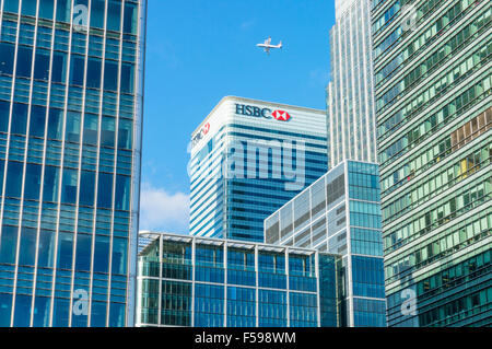 Canary wharf skyscrapers CBD banking HSBC and financial district Docklands London England UK GB EU Europe Stock Photo