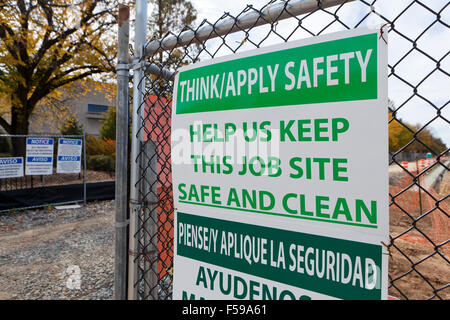 Safety warning signs at construction site - USA Stock Photo