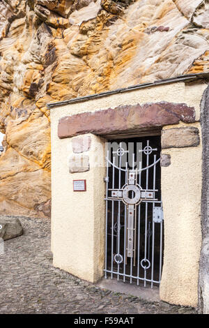 The entrance to St Fillans Cave in the fishing village of Pittenweem in the East Neuk of Fife, Scotland UK Stock Photo