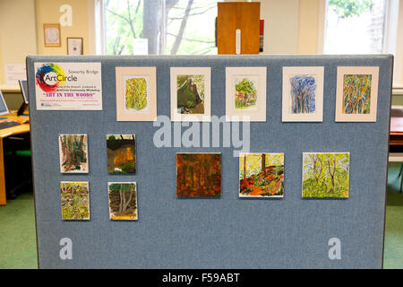 Art display by local artists in Sowerby Bridge library, West Yorkshire Stock Photo