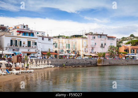 Lacco Ameno, Italy - August 11, 2015: Coastal street of Lacco Ameno. Ischia island, Mediterranean Sea coast, Bay of Naples, Ital Stock Photo