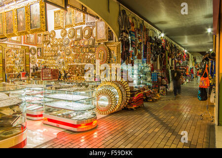 Typical Peruvian souvenirs and crafts on sale at the Inka Market in Miraflores in central Lima, Peru Stock Photo