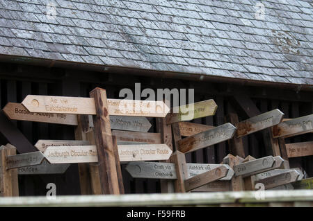 A collection of footpath signs at Harestanes Stock Photo