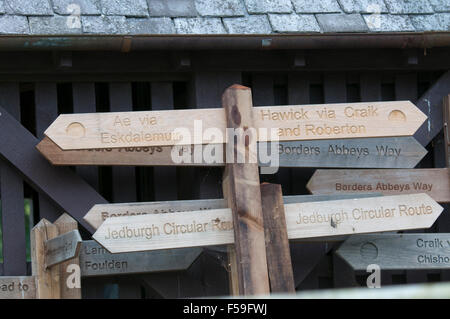 A collection of footpath signs at Harestanes Stock Photo