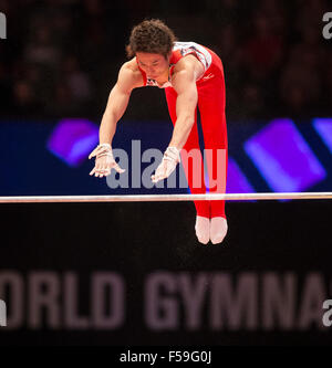 Glasgow, Scotland. 30th Oct, 2015. FIG Artistic Gymnastics World Championships. Day Eight. Kazuma KAYA (JPN) during his Horizontal Bar routine in the Men's All-Around Final. Credit:  Action Plus Sports/Alamy Live News Stock Photo