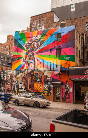 The Kissing Sailor mural by Eduardo Kobra,Chelsea, New York City, United States of America. Stock Photo