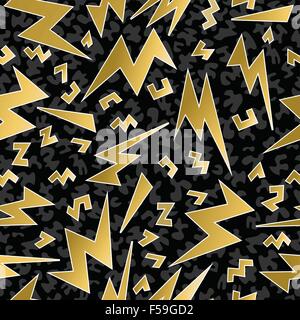 Fancy golden retro 80s fashion seamless pattern lightning ray illustration background. Ideal for greeting card design Stock Vector