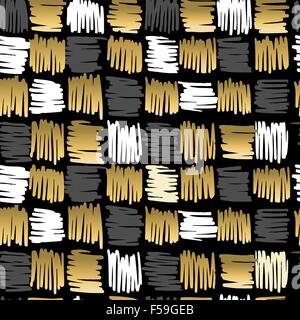 Scribble hand drawn squares seamless pattern in fancy golden color. Ideal for wrapping paper, fabric design or web background. Stock Vector