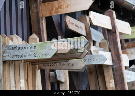 A collection of footpath signs at Harestanes Stock Photo