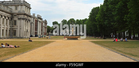 In the grounds of the University of Greenwich with the Trinity Laban Conservatoire Of Music & Dance on the left . Stock Photo