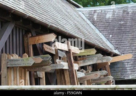 A collection of footpath signs at Harestanes Stock Photo