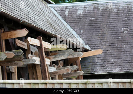 A collection of footpath signs at Harestanes Stock Photo